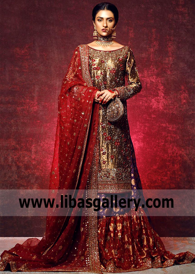 Red Bridal Dresses Newcastle UK Pakistani Bridal Dresses Ayesha Ibrahim Bridal Dresses Gharara Style
