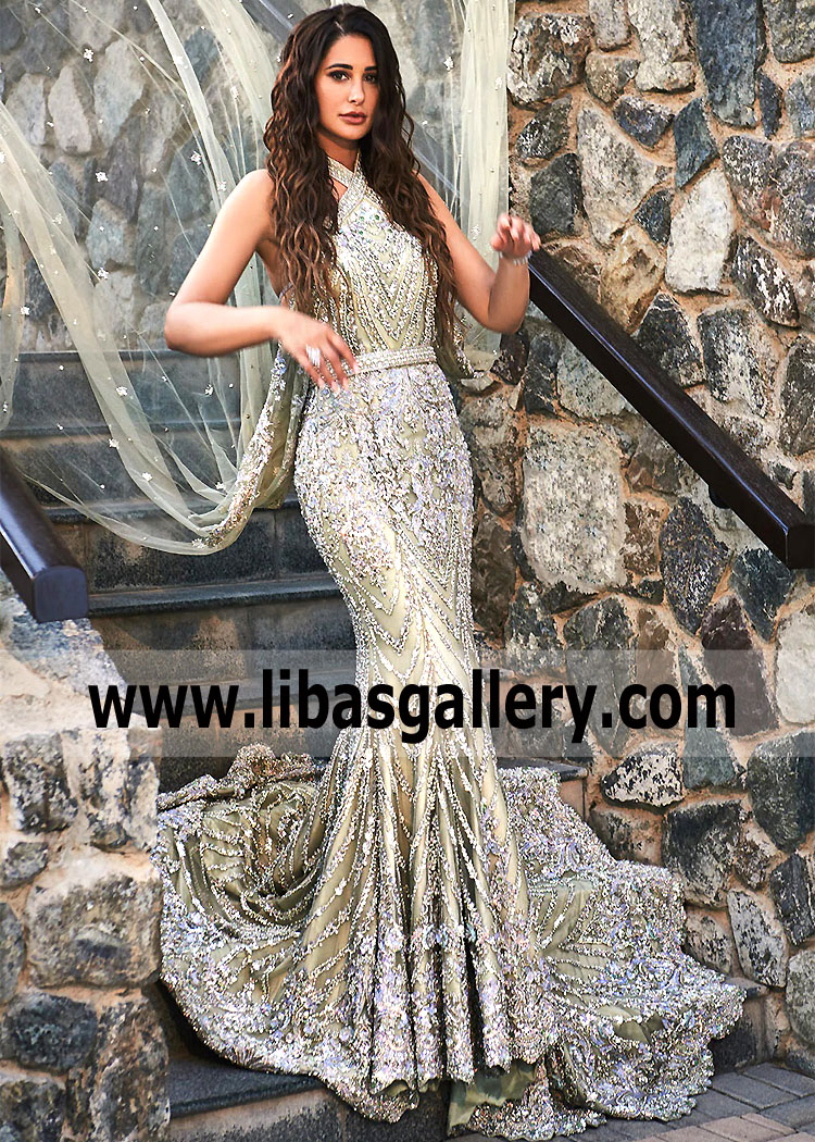 Mermaid Gown for Walima Pittsburgh Pennsylvannia PA USA Pakistani Designer Mermaid Wedding Dresses