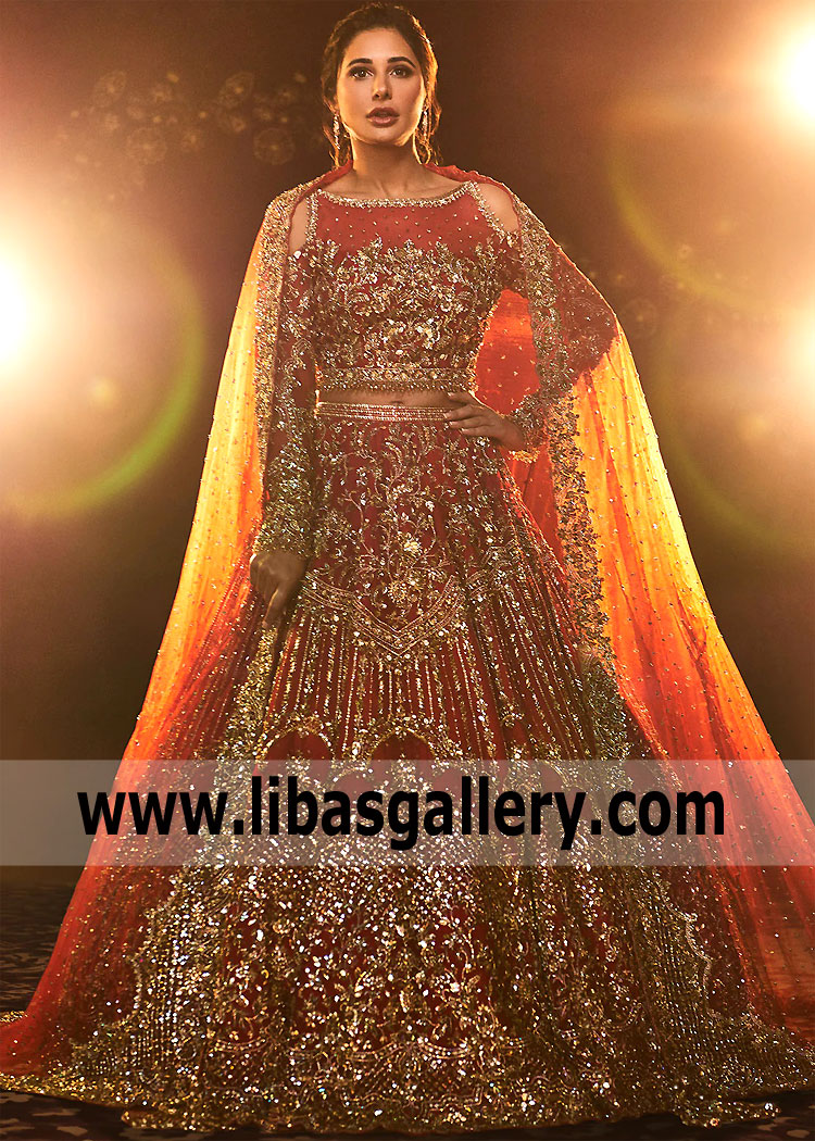 Pakistani Red Bridal Dresses Bridal Lehenga UK USA Canada Ayesha Shoaib Malik Bridal Lehenga Suit