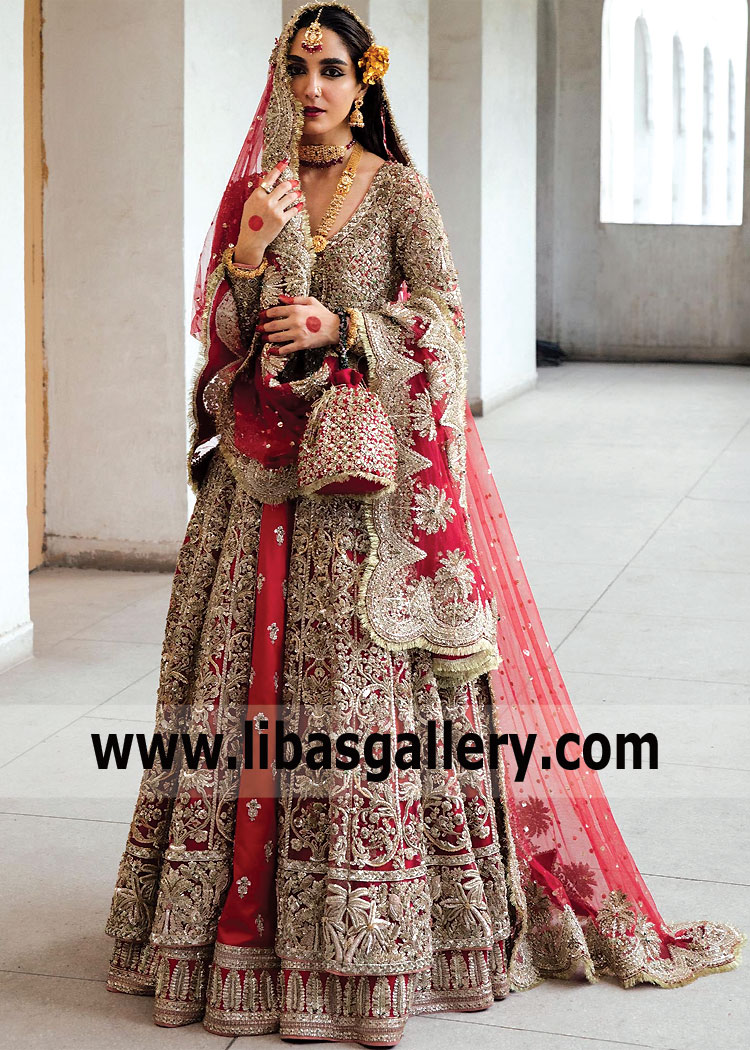 Designer Wedding Dresses Hussain Rehar Wedding Dresses with Price Traditional Amaranth Red