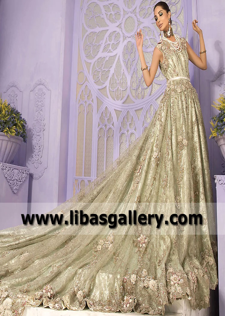 Pakistani Bridal Dress Gown Arlington Washington USA Pakistani Designer Long Tail Gown Style