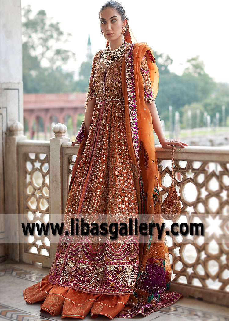 Farah Talib Aziz Bridal Gown Wedding Lehenga for Mehndi Shehndi, Walima Reception, Valima Bride