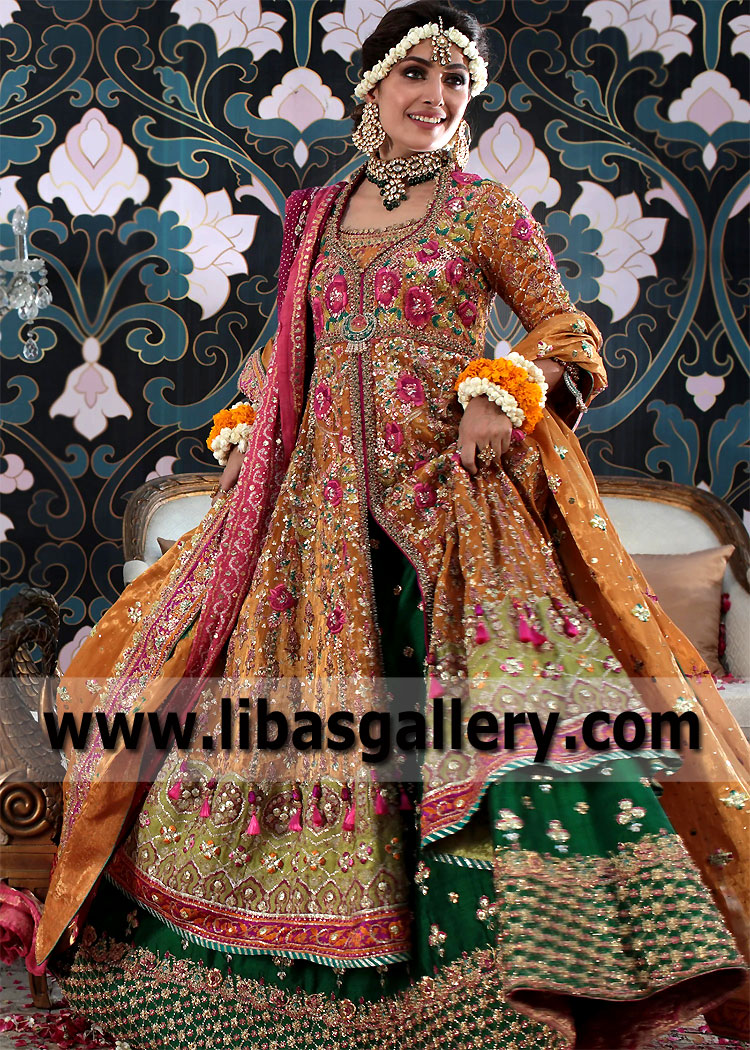 Bridal Pishwas Suit for Mehndi Mayun Williston Park New York USA FTA Bridal Pishwas Lehenga Suits