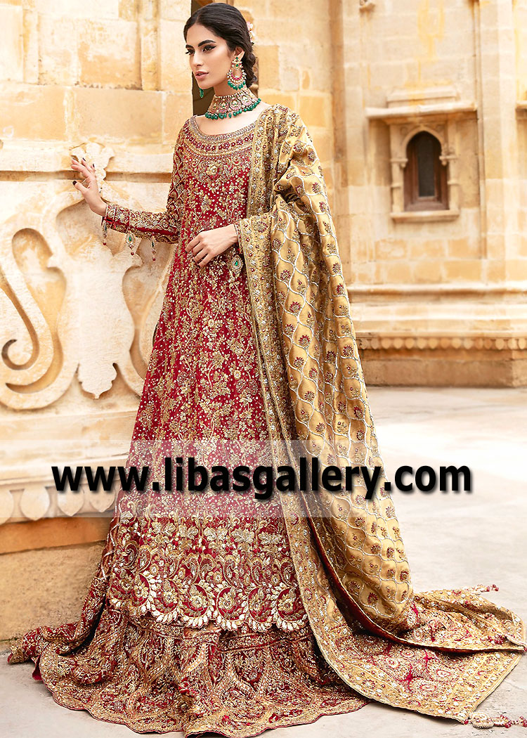 Indian Pakistani Barat Bridal Lehenga UK USA Canada Tena Durrani Rukhsati Bridal Lehenga Wedding Dress