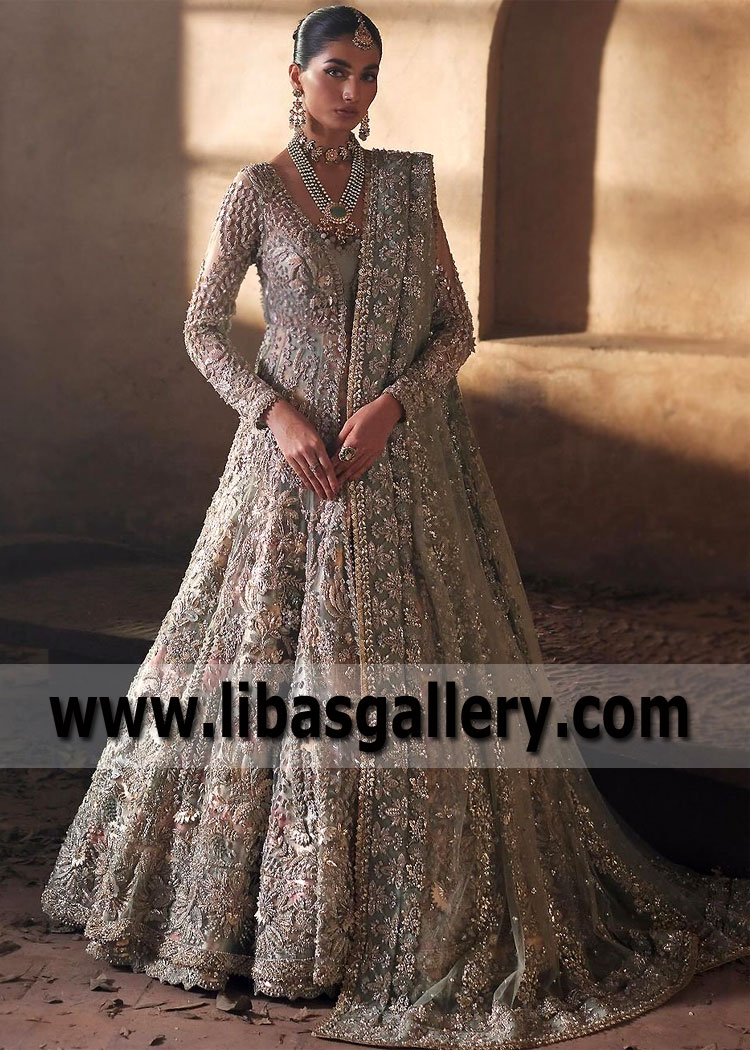 Pakistani Bridal Dress Luxurious Bridal Dress Light Green Wedding Pishwas Lehenga Dress