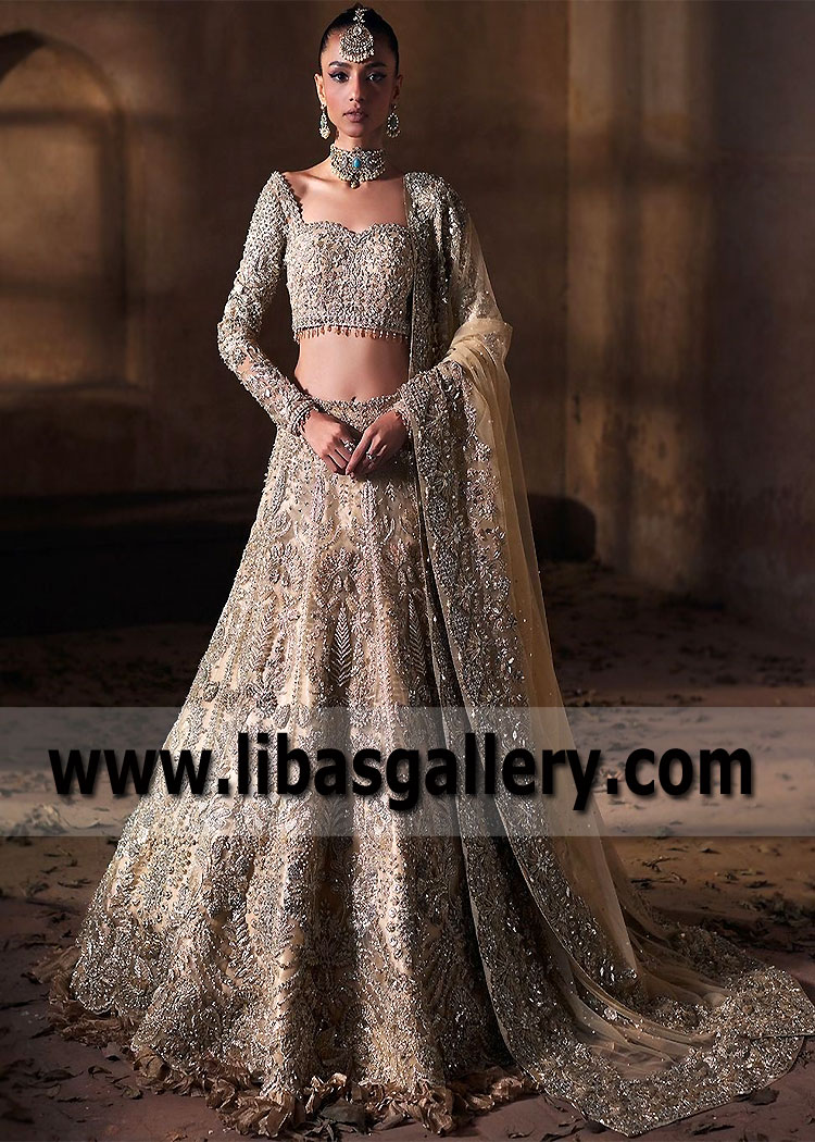 Luxurious Bridal Lehenga Sacramento California USA Latest Designer Wedding Dresses Gold Bridal Wear