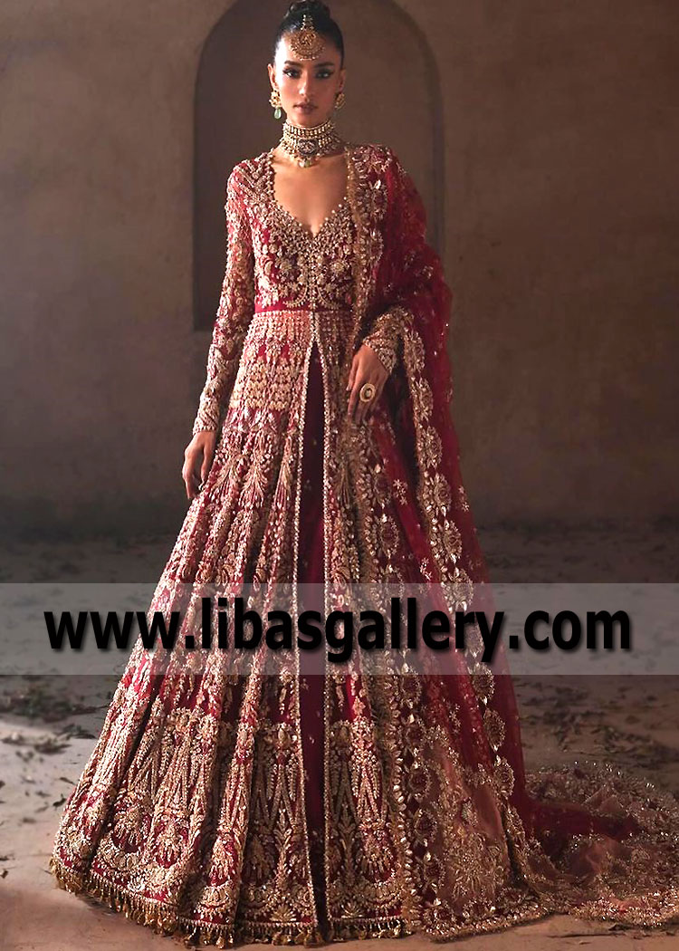 Pakistani Bridal Dresses UK USA Canada Australia Traditional Red Bridal Gown Rukhsati Gown Dress
