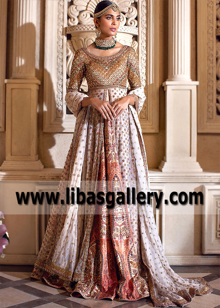 Dutch White Bridal Lehenga for Nikah Austin Texas USA Latest Bridal Nikah Dresses Collection