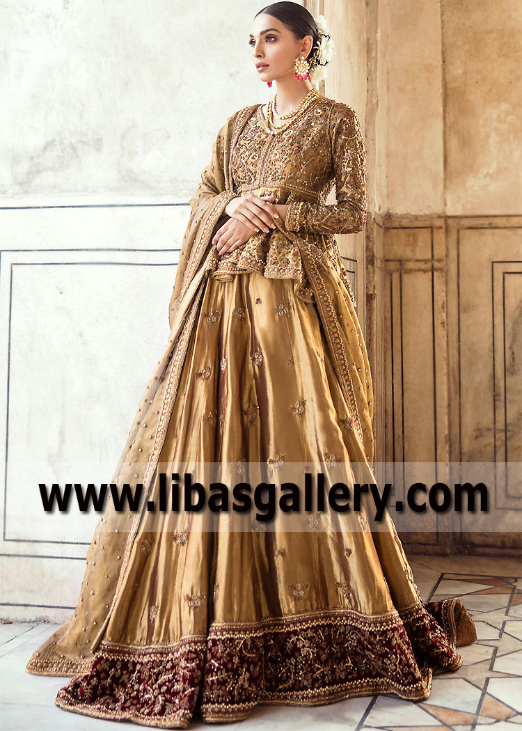 Gold Bridal Dress for Walima Sacramento California USA Tena Durrani Bridal Dress for Walima