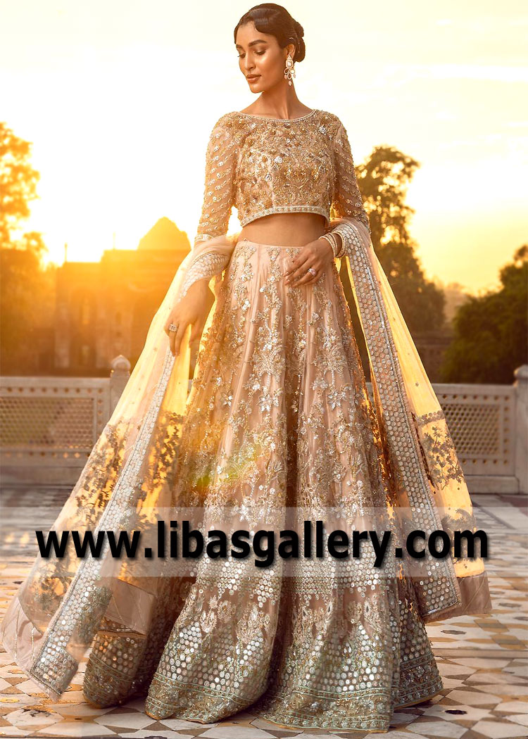 Champagne Lehenga Choli for Walima Wedding Dresses Chester Pennsylvannia USA Walima Lehenga Choli