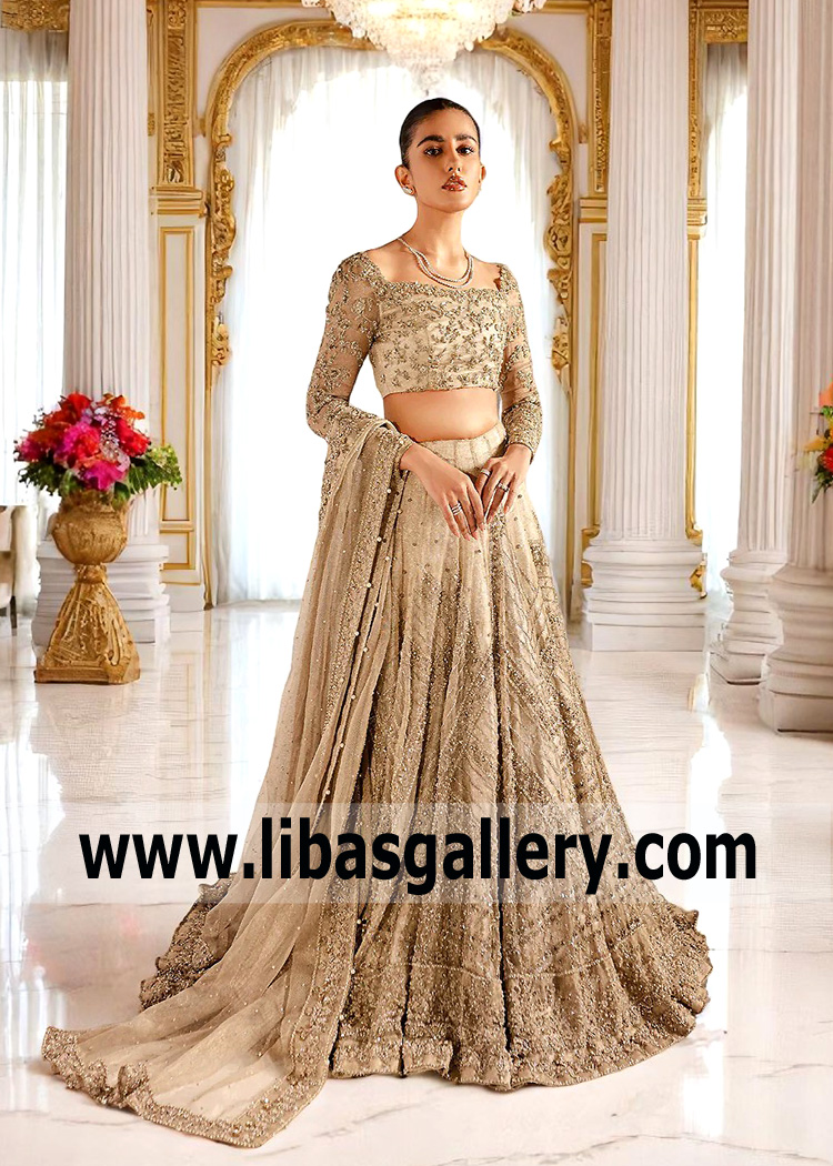 Champagne Lehenga Choli Bridal Lehenga Choli 2025, Desi Wedding Bridal Dress in UK, USA, Canada, Australia