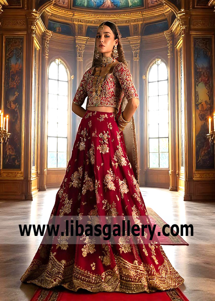 Deep Pictorial Carmine Lehenga Choli Summer Wedding 2025 Traditional Bridal Lehenga Choli USA, Canada, UK, Australia