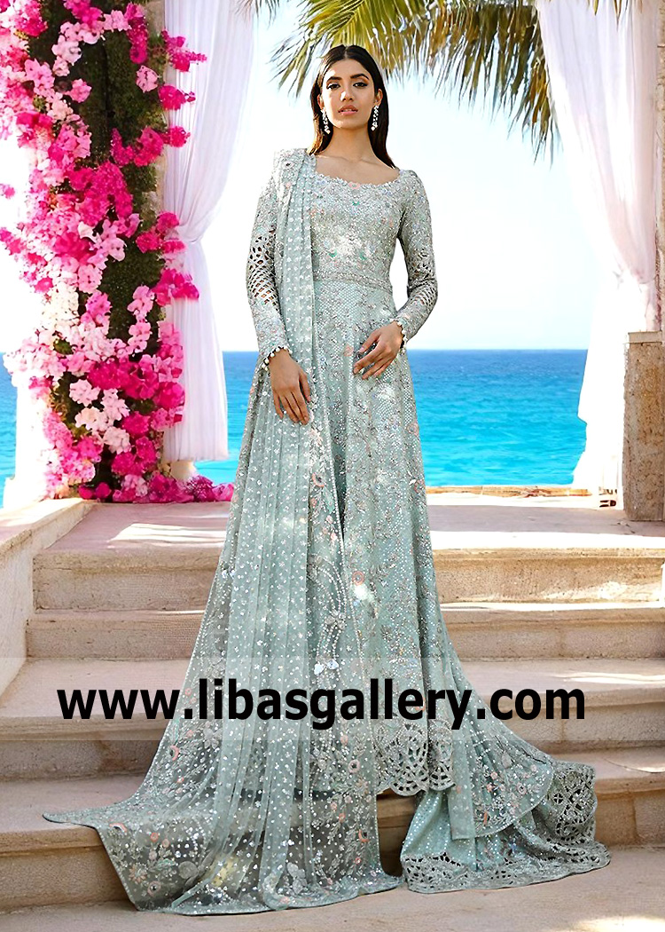 Long Majestic Embellished Gown The Train Conquers Brides Backless Floor Length Pishwas Dress With Sweep Train