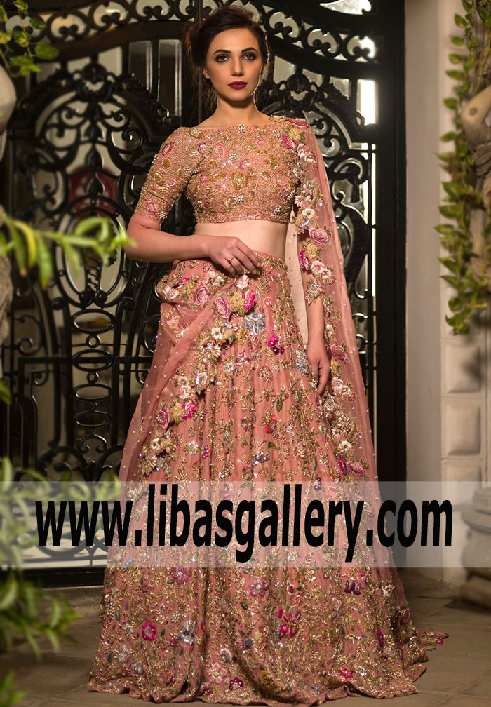 coral bridal lehenga
