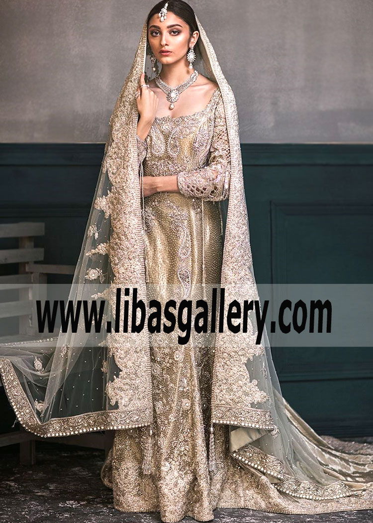 Luxurious Cathedral Train Wedding Dresses Pakistan Royal Bridal