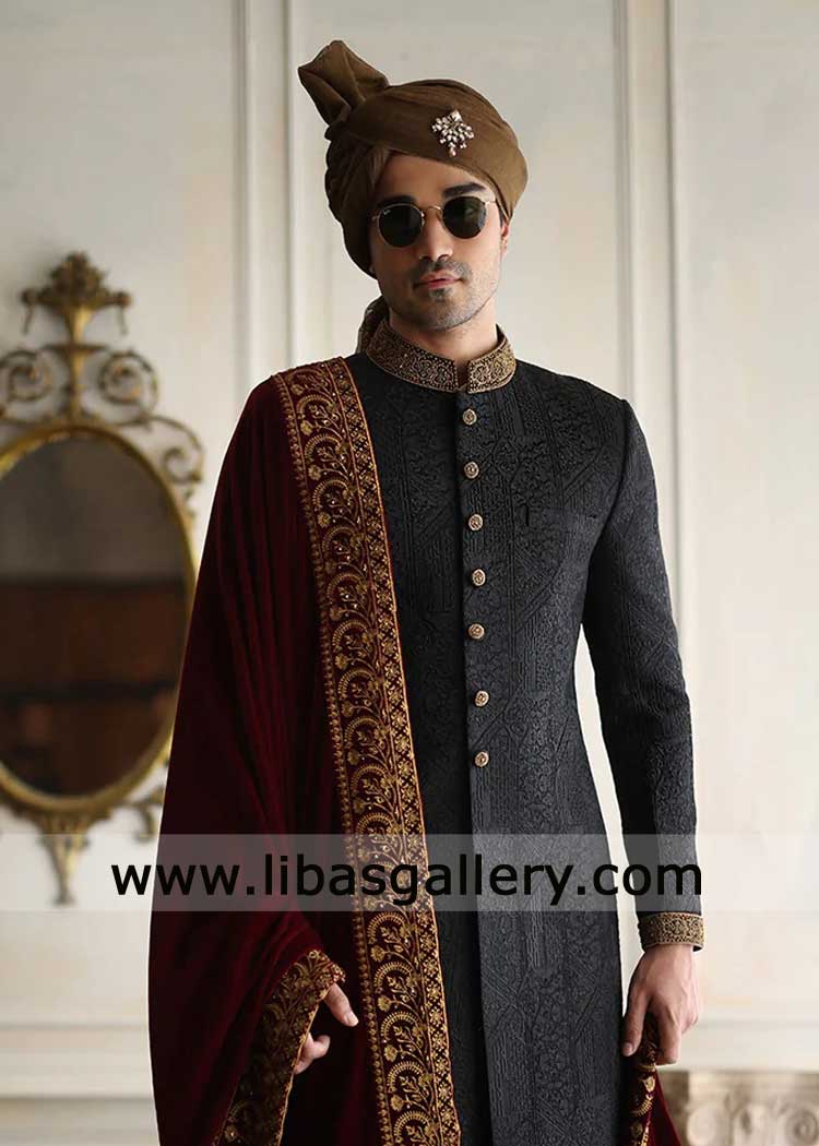 Brown wedding turban for nikah ceremony to wear on sherwani with jewelry piece Jacksonville Nashville Mobile Orlando New York USA