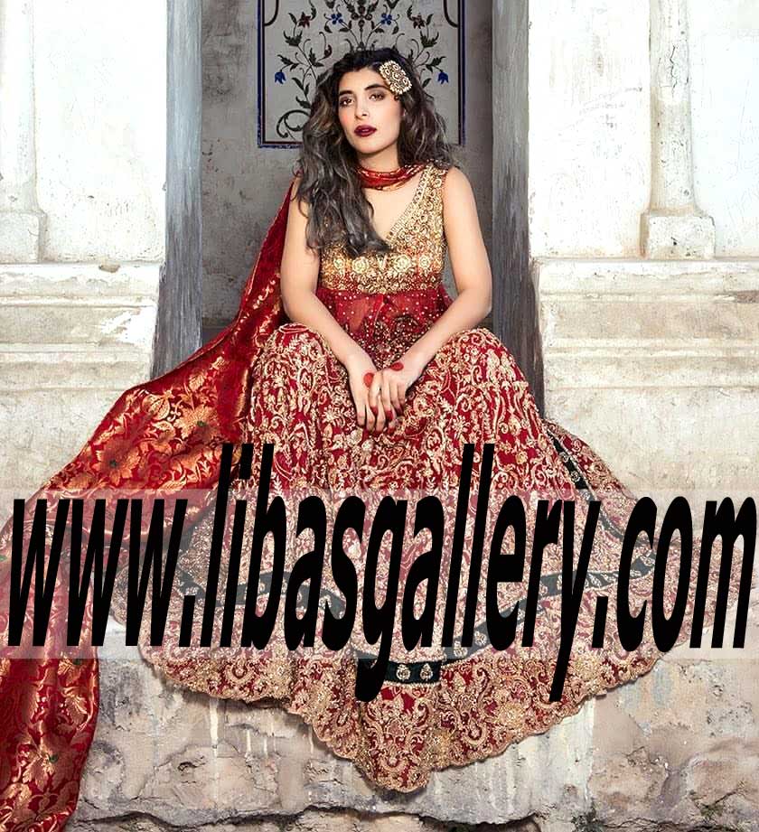Asian Wedding Anarkali Gown Dresses by Saira Rizwan, Asian Gowns from Bridal Week wedding collection, Designer Saira Rizwan Gown for Gorgeous Brides quick ship in Riyadh Saudia Arabia