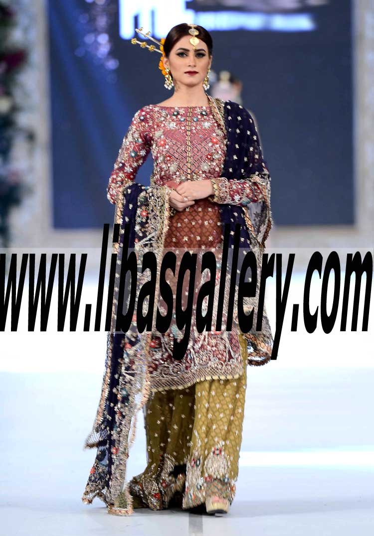 2017 Karma Bridal Dresses, 2017 glamorous Two Legged Sharara, Dhaka pajamas Collection on PFDC LOreal Paris Bridal Week, immediate delivery in Dubai UAE