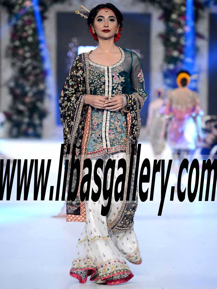 Designer Karma Wedding GHARARA New Styles, The Latest Wedding Gharara Trends from PFDC LOreal Paris Bridal Week 2016 2017 fast delivery in Manchester UK