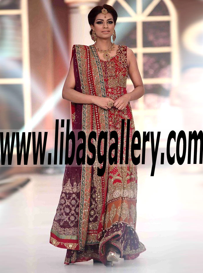 Aisha Imran Traditional Wedding Gown with Bridal Lehenga Pakistani Bridal Gown with Nice Embellishments Bromley UK Bridal Gown Pakistan