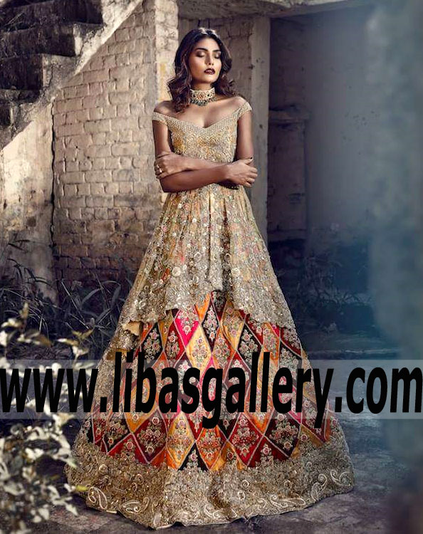 off shoulder bridal lehenga