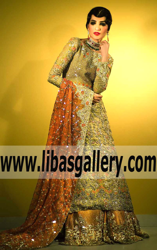 Heavy Embellished Bridal Anarkali Pishwas Dress Designer Tena Durrani Bridal Lehengas Richardson Texas USA Online Shopping