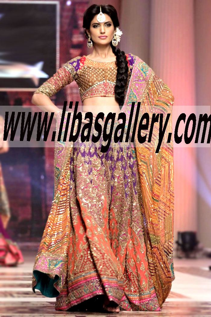 Umar Sayeed Bridal Wear 2015 Traditional bridal lehenga dress for brides from the couture show Telenor Bridal Couture Week in UK USA Canada Australia Saudi Arabaia Japan Bahrain Kuwait Norway Sweden New Zealand, bridal dress