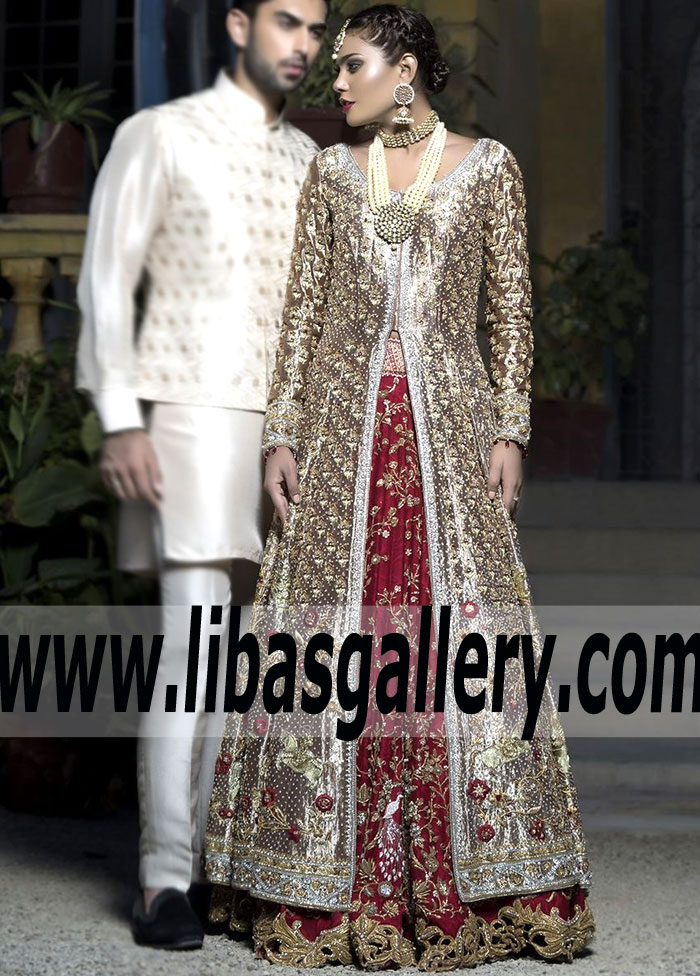 Outstanding Bridal Suit with Embellished Lehenga Pakistani Designer Sania Maskatiya Represents Gold and Red Bridal Outfit Outstanding Bridal Suit with Embellished Lehenga Pakistani Designer Sania Maskatiya Represents Gold and Red Bridal Outfit