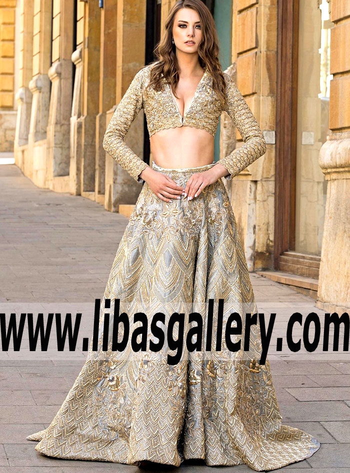 Faraz Manan Luxury Mirage Bridal Dresses UK USA Canada Australia Mirage Bridal Lehenga with Amazing Deep V neck Choli
