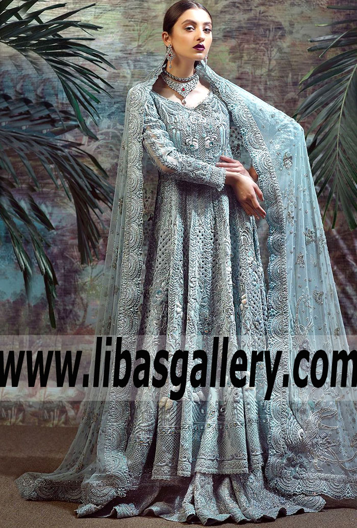 New Bridal Dresses ice Blue Aquilegia Bridal Dress Tena Durrani Bridal Lehenga with Price