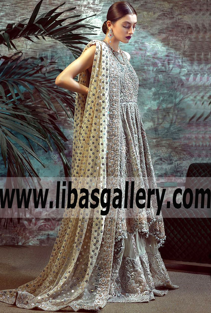 Brand-New bridal dress Silver Arum Wedding Dhaka Pajama- Tena Durrani Springfield Illinois USA