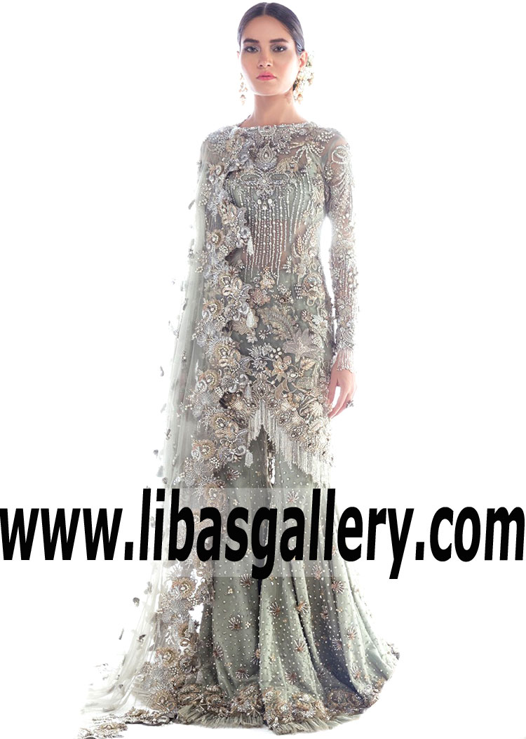 Pakistani Bridal Dresses Princeton New Jersey Elan Bridal Sharara Champs de Patchouli Bridal Wear