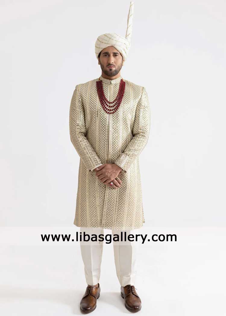 Cream Gold Men’s Sherwani – Royal Wedding Outfit with Premium Embroidery for groom Cream Gold Men’s Sherwani – Royal Wedding Outfit with Premium Embroidery for groom