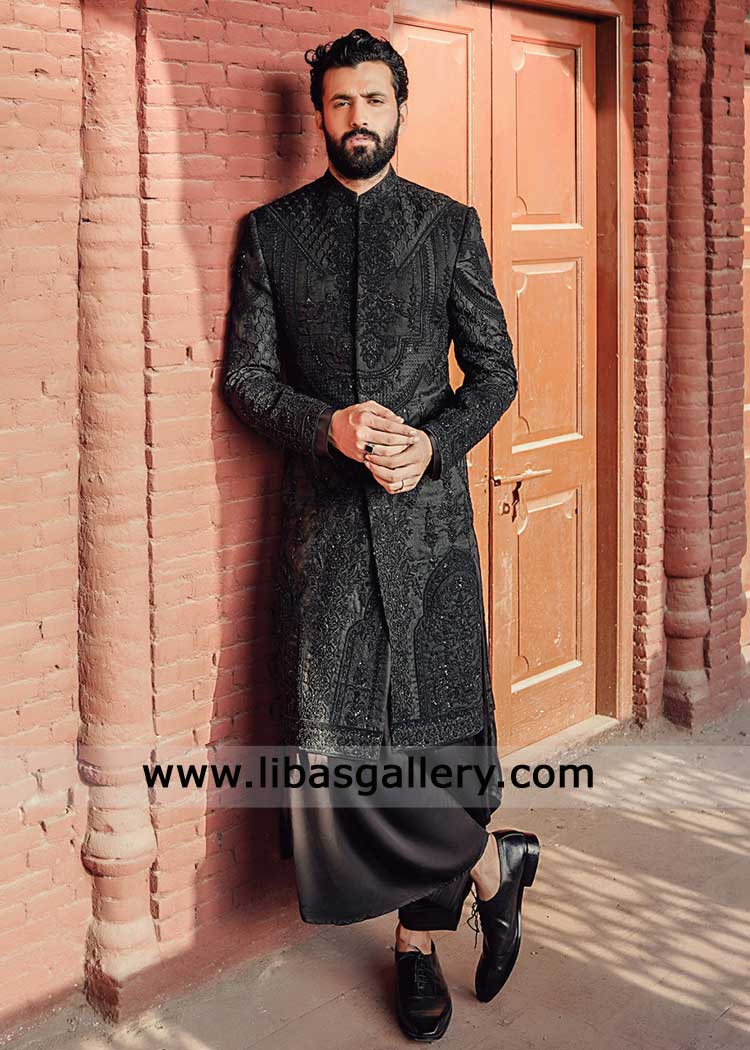 Shop Pakistani Embroidered Eclipse Blue Wedding Sherwani | Groom Sherwani for Nikah | Imperial Nikah Sherwani for Men Shop Pakistani Embroidered Eclipse Blue Wedding Sherwani | Groom Sherwani for Nikah | Imperial Nikah Sherwani for Men
