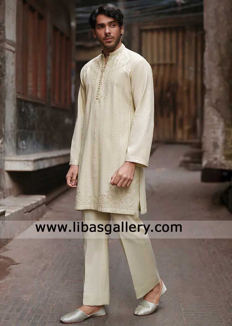 Beige hue Kurta in karandi textured with resham thread embroidery for men occasion and event with karandi trouser Dallas Fort worth Bristol Dubai Beige hue Kurta in karandi textured with resham thread embroidery for men occasion and event with karandi trouser Dallas Fort worth Bristol Dubai