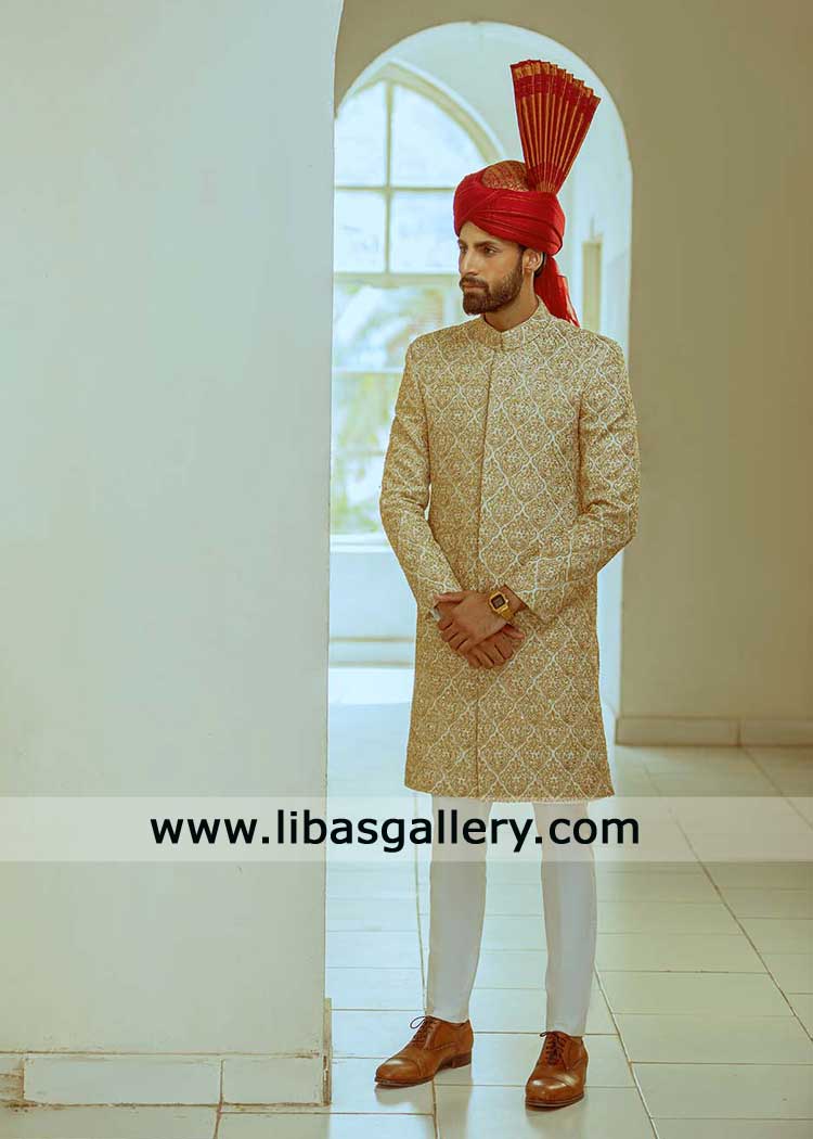 latest Gold Groom Sherwani – Embroidered Nikah Wedding Wear for men latest Gold Groom Sherwani – Embroidered Nikah Wedding Wear for men