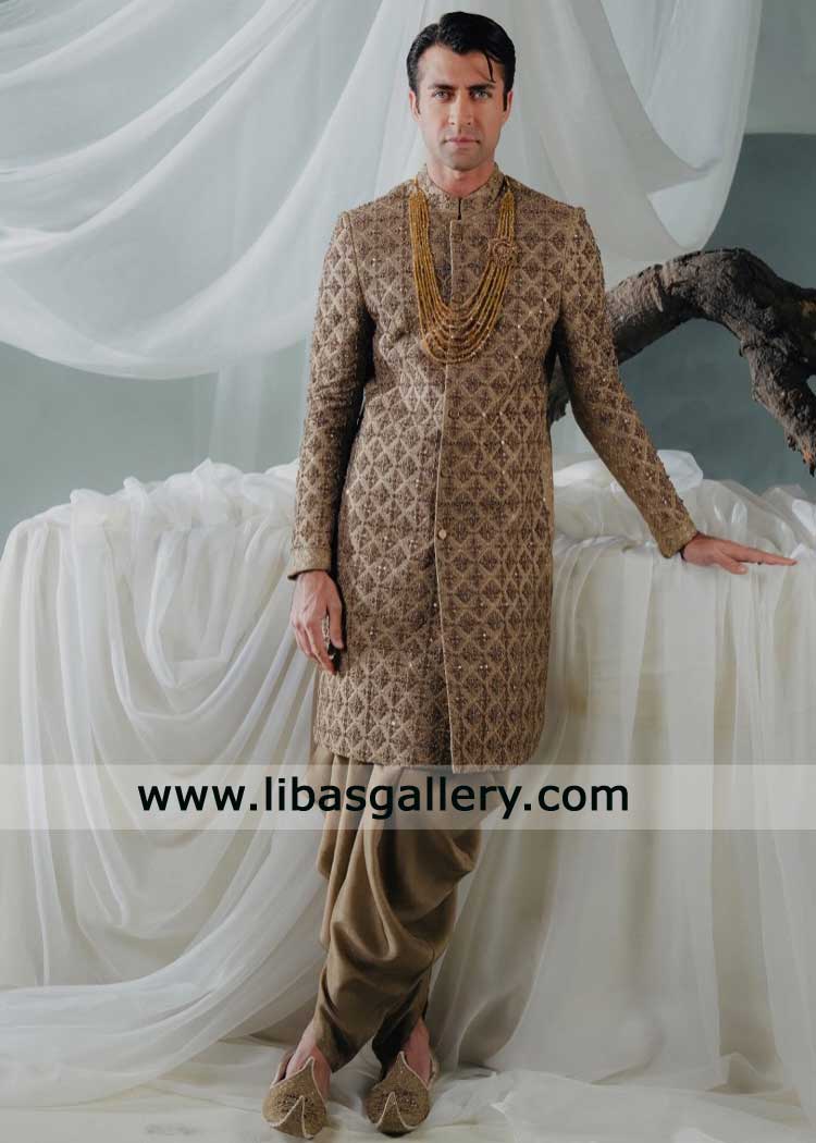 Luxury Gold hand work Sherwani motifs Design-Groom Wear Nikah Luxury Gold hand work Sherwani motifs Design-Groom Wear Nikah