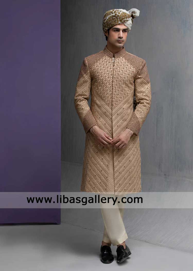 Maroon and Gold Groom Sherwani for Nikah - Hand Embroidered Wedding Wear USA UK Maroon and Gold Groom Sherwani for Nikah - Hand Embroidered Wedding Wear USA UK