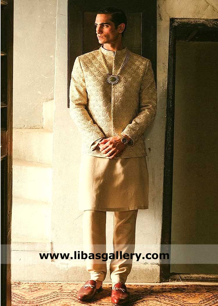 Gold edition premium Groom prince coat for Nikah, Prince coat for Weddings, prince coat new designs Perth New York Dubai Toronto London
