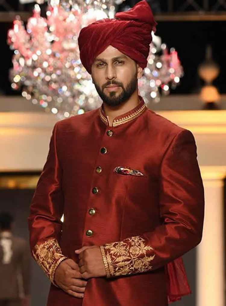 pretied red wedding turban for nikah and other cultural ritual event with small shamla fast making and delivery uk usa canada