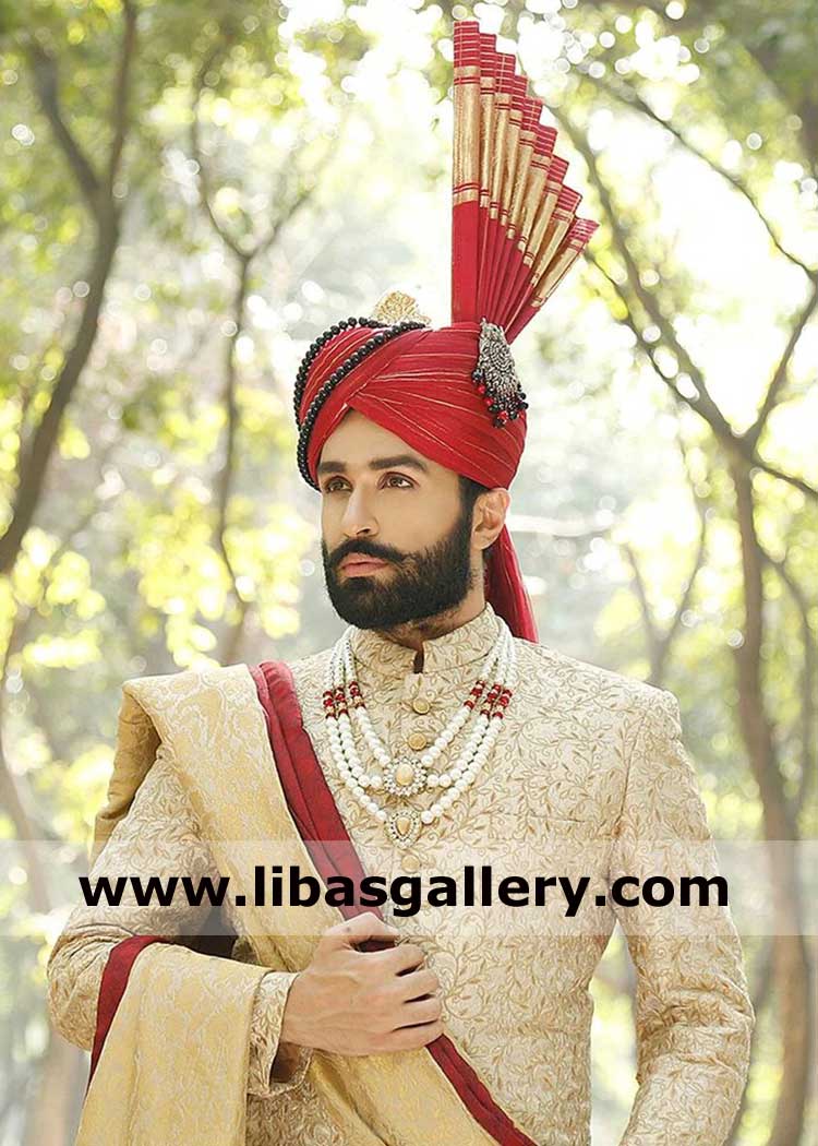 punjabi kulla wedding turban with fan tower pankha for groom dulha