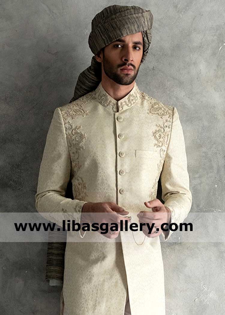 Men Wedding Turban latest Design for Nikah Event in Gray color printed Fabric order online Pakistani Designer turban UK USA Canada Australia Dubai