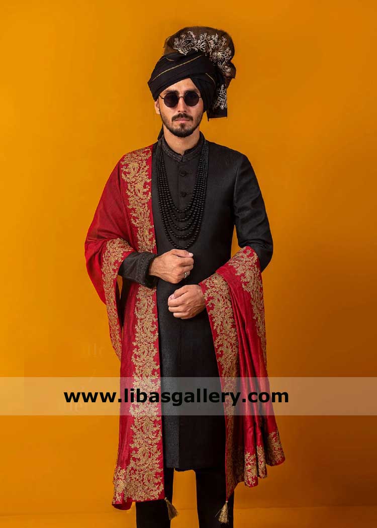 Embroidered black turban for groom baraat elegant look for arrange and love marriage Indianapolis Auston Columbus Sugarland Houston USA