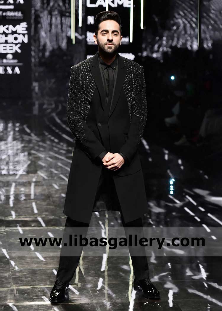 Groom wedding in embroidered Black Tuxedo for evening wedding | Black Tuxedo