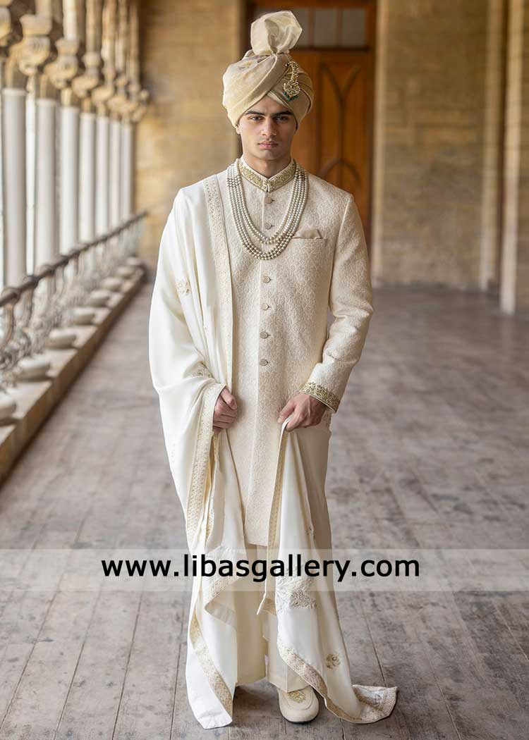 Ivory embroidered Groom sherwani for Nikah-Wedding Wear for Men UK USA Canada Ivory embroidered Groom sherwani for Nikah-Wedding Wear for Men UK USA Canada
