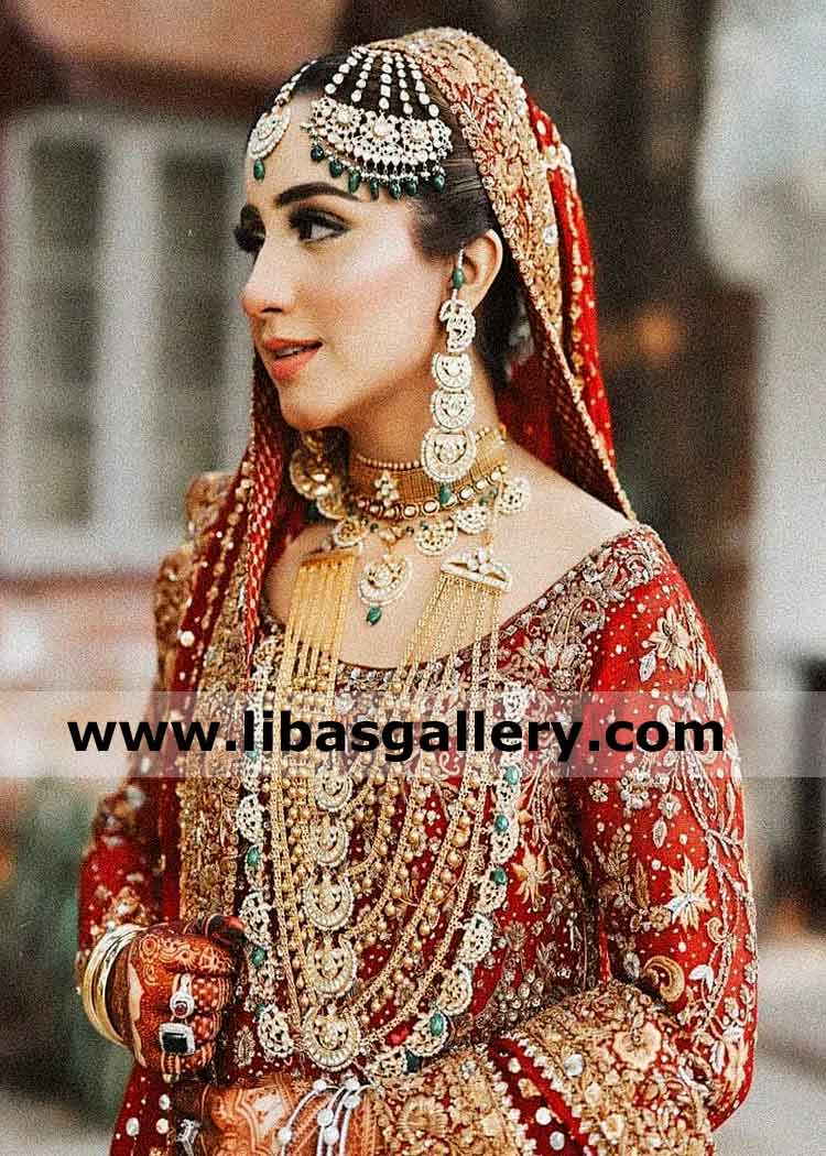 classic wedding jewellery with rani haar necklace and earrings gold platted for nikah barat saudi arabia dubai america