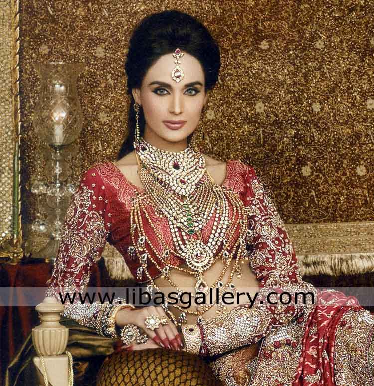 heavy bridal jewellery gold plated available to deliver worldwide on order for nikah barat bride Florida California USA