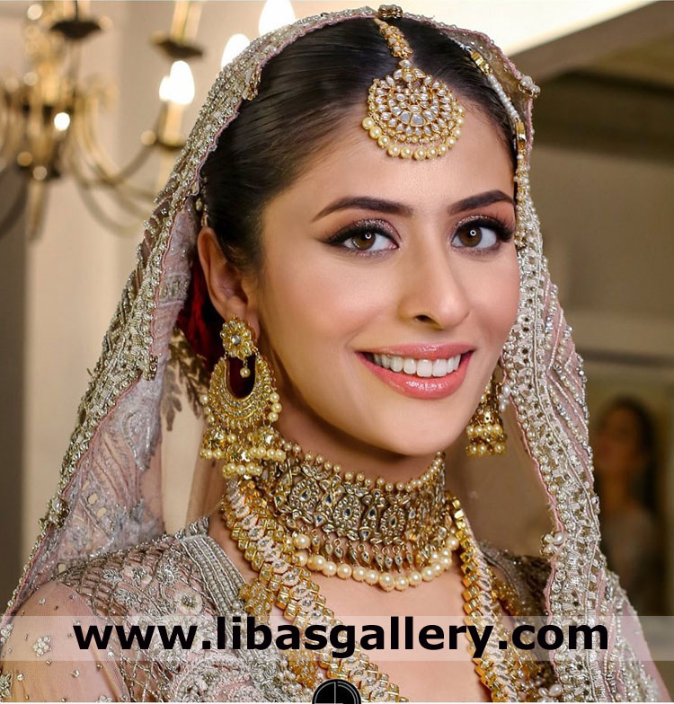 latest gold plated bridal jewellery set design with chand shape earrings choker rani haar jhumer tika ring jacksonville nashville USA