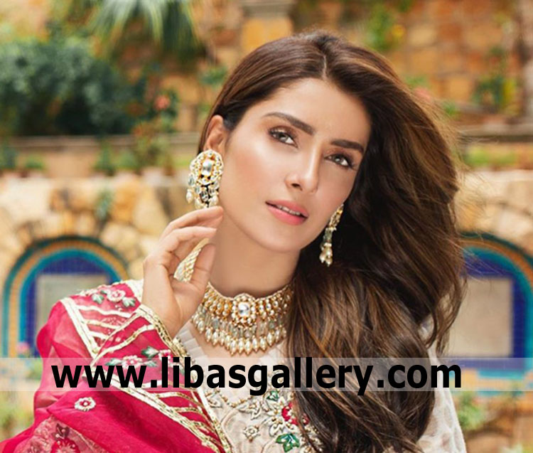 recent shoot of bridal jewellery set with ayeza khan actress gold plated choker necklace and earrings 925 sterling silver and alloy metal dubai qatar kuwait