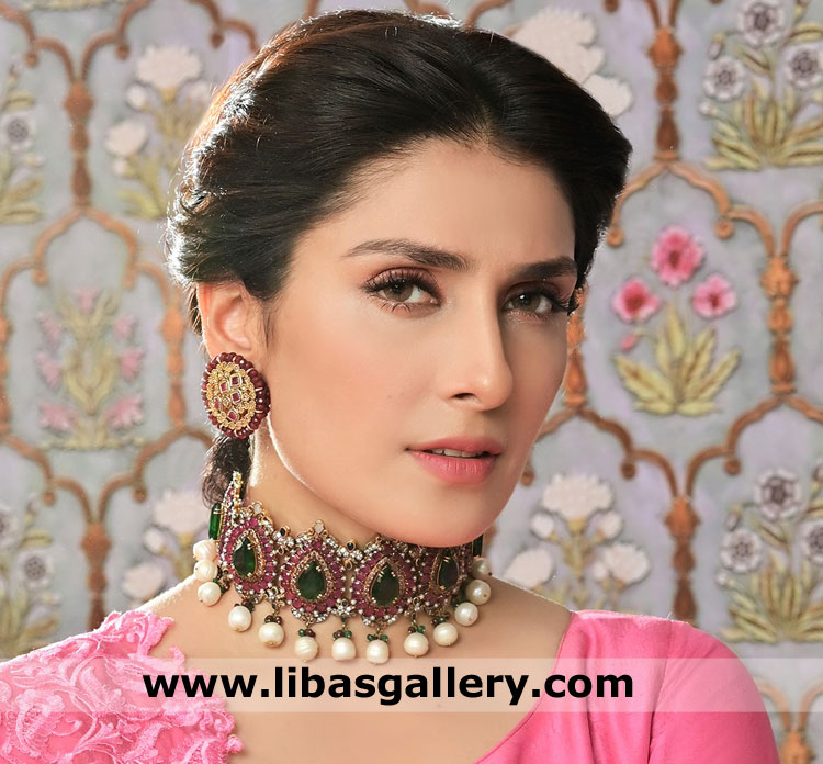 sweet brides choose nice jewellery set including choker roung shape earrings ayeza khan actress showing for nikah barat uk usa canada